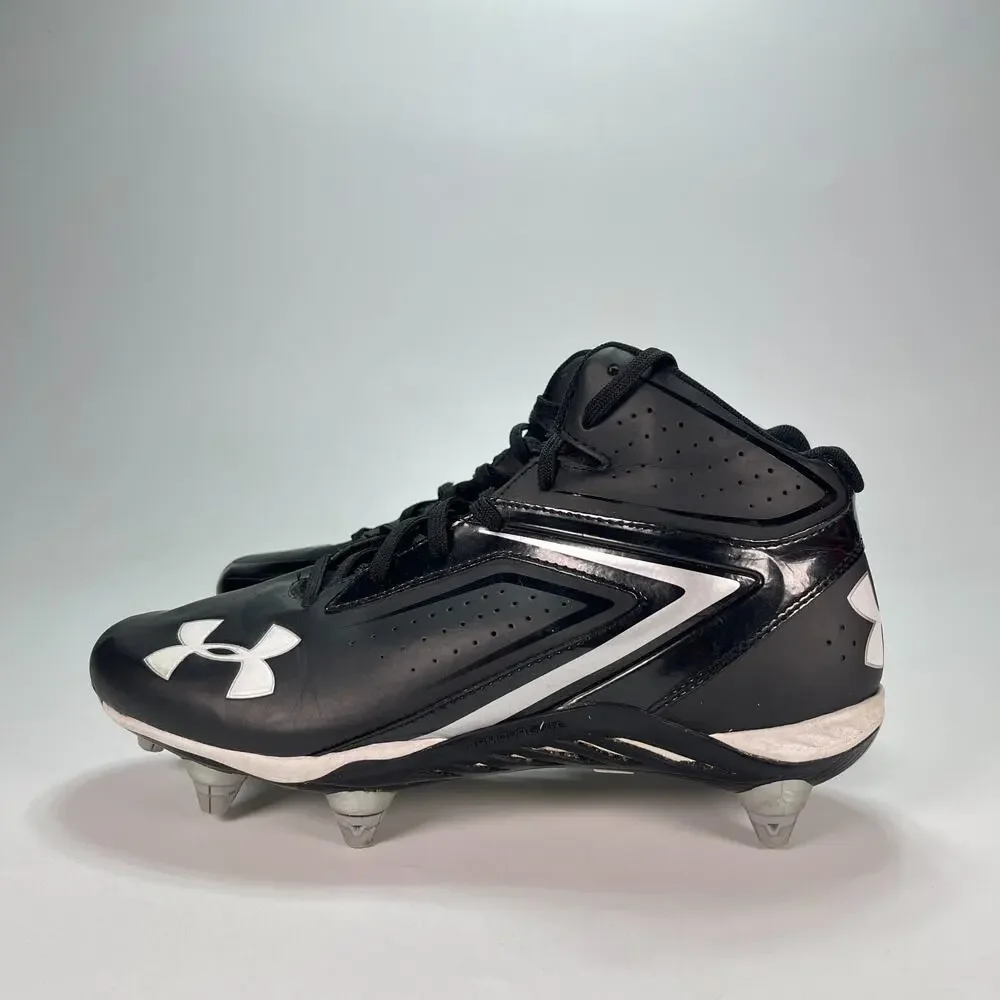Under Armour Saber Mid Black White Football Cleats 1258023-001 Men's Size 10